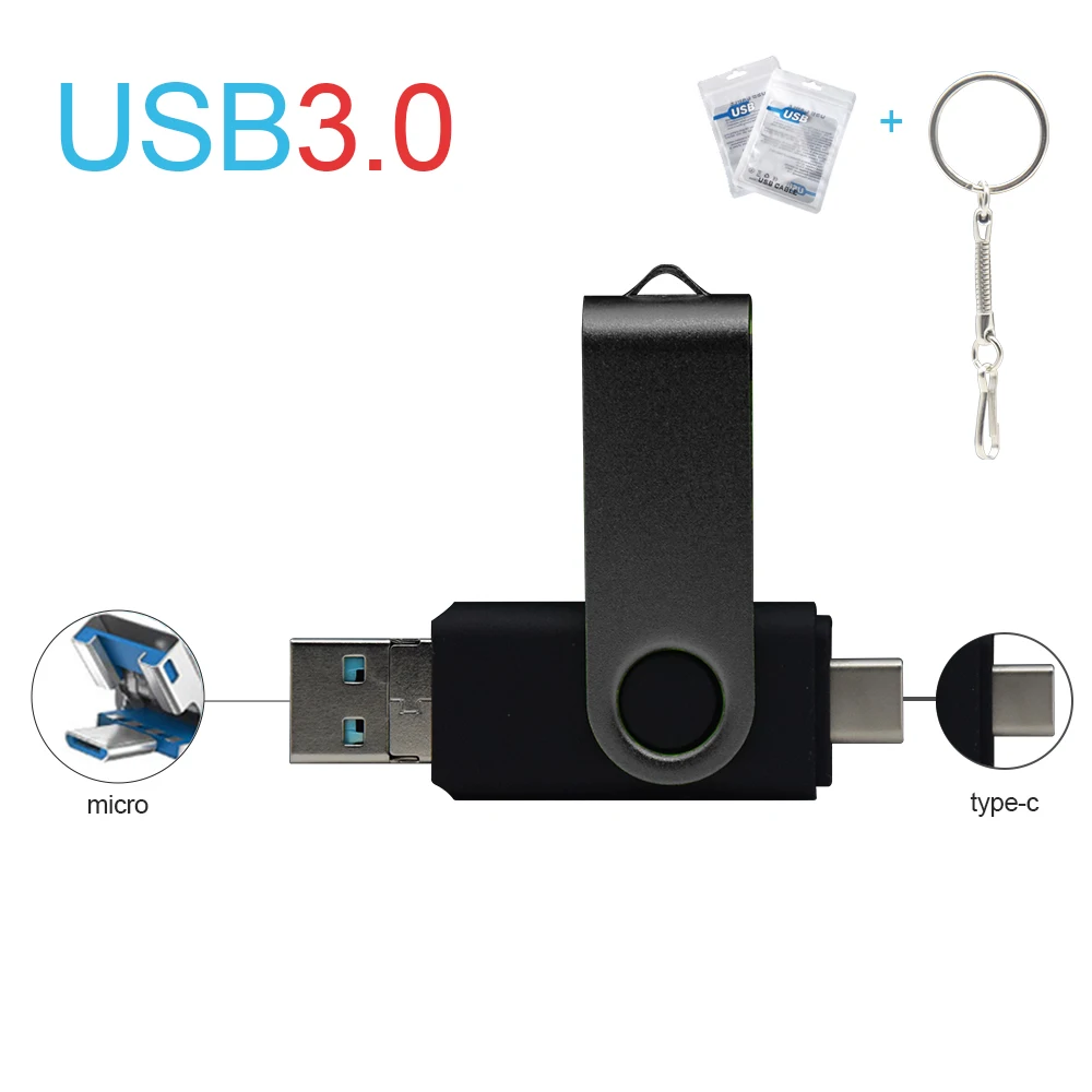 3 в 1 OTG USB Флаш-диск USB3.0 и Type-C и Micro USB Стик 256G USB-памет 16 GB 32 GB 64 GB 128 GB U-диск - 0
