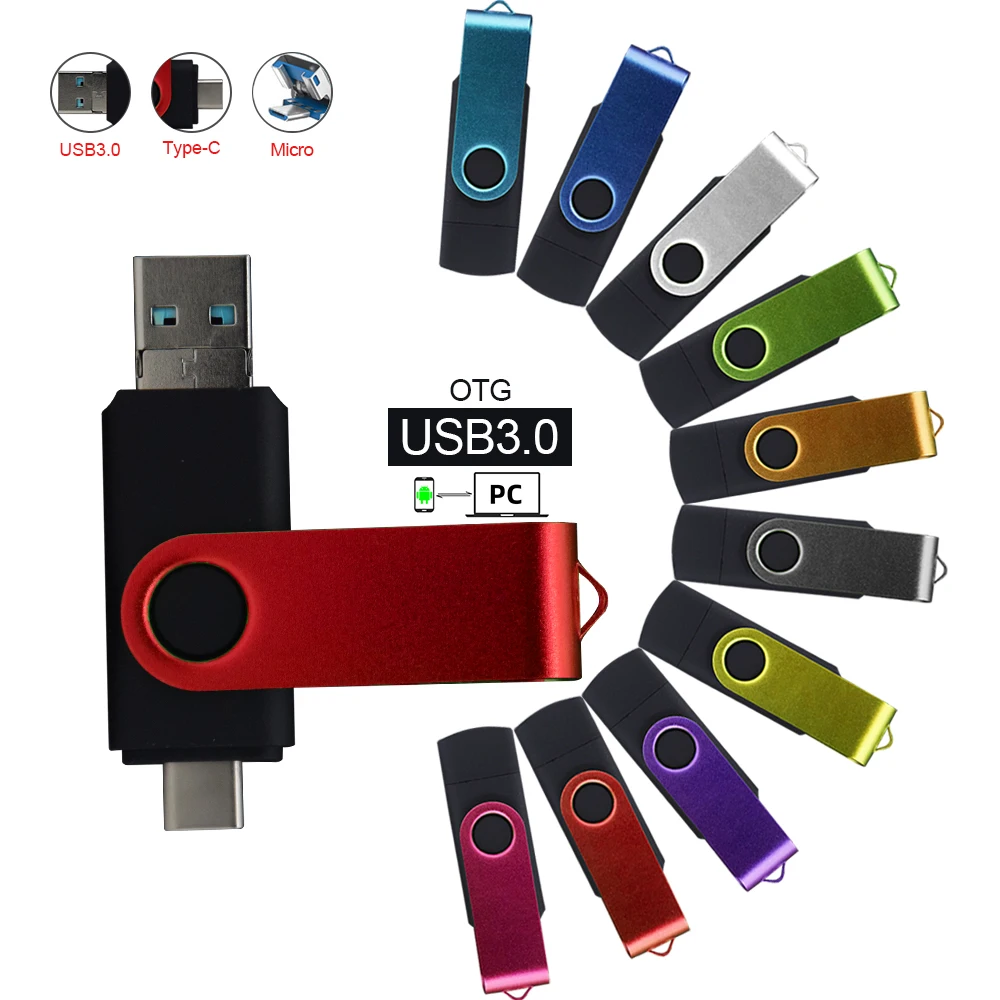 3 в 1 OTG USB Флаш-диск USB3.0 и Type-C и Micro USB Стик 256G USB-памет 16 GB 32 GB 64 GB 128 GB U-диск - 1