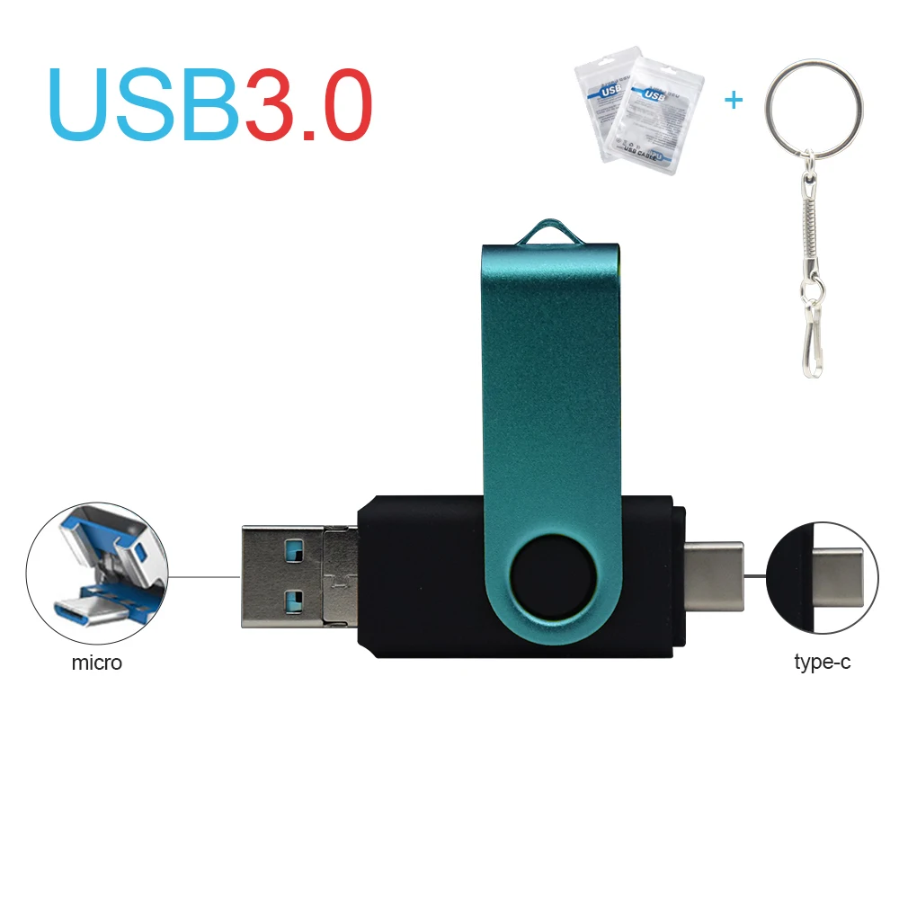 3 в 1 OTG USB Флаш-диск USB3.0 и Type-C и Micro USB Стик 256G USB-памет 16 GB 32 GB 64 GB 128 GB U-диск - 2