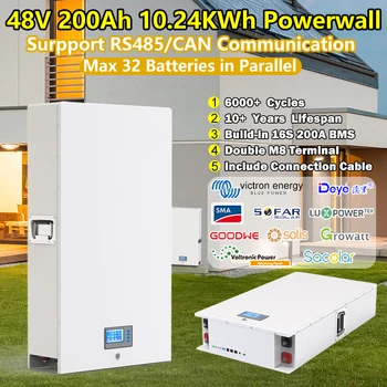 48V 100Ah 200Ah Батерия Powerwall LiFePO4 51,2 V 10KWh 5KWh с RS485 CAN Комуникация 6000 + Цикли за домашно съхранение