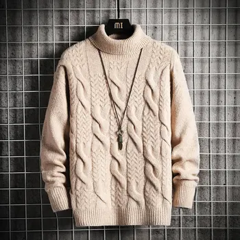 Anbenser, мъжки пуловер с висока воротом, вълна вязаный пуловер, пуловер, мъжки пуловер с черепашьим деколте и витым модел, мъжки свитшот-скок Sweter Pull