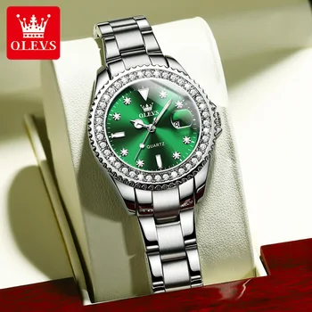OLEVS / нови дамски моден кварцов часовник, най-добрата марка, луксозни дамски часовник, каишка от неръждаема стомана водоустойчив часовник с дата, дамски ръчен часовник