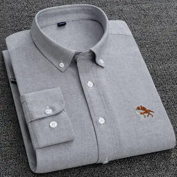 Висококачествен памучен риза, мъжки оксфорд риза с дълъг ръкав, тънка корея тънък памучен бяла риза, тънка реколта мъжки дрехи