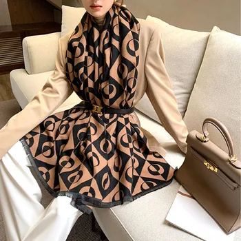 Зимна луксозен брендовый дизайн, женски вълнен шал, мек двустранен жаккардовый топъл шал-шал с принтом