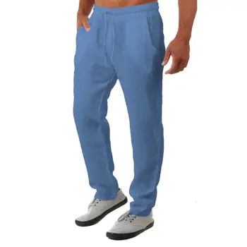 Мъжки панталони със средна засаждане, еластичен колан, джобове дантела прозорци, широки летни тънки и дълги панталони в стил хип-хоп, градинска облекло