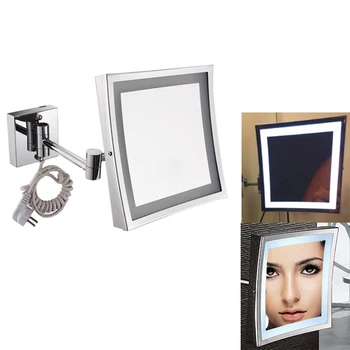 Огледало за баня стенни 8-инчов латунное 3-кратно увеличение на тоалетен огледало с led осветление, складное козметично огледало за грим, аксесоари за баня