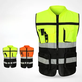 Отразяваща жилетка за сигурност с висока видимост, дизайн, джобове, отразяваща жилетка за безопасността на движението по пътищата на открито, облекло за колоездене