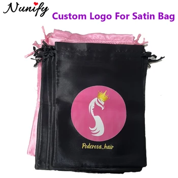 Сатен чанта с логото на поръчка, 10 бр, опаковка за перуки, чанти за бизнес, косата, чантата с логото, чанти за перуки от шнурком на едро