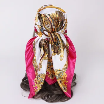 Унисекс, мъжки, женски, ретро шал-верига, шал от изкуствена коприна, Хиджаб, квадратен шал 90*90 см