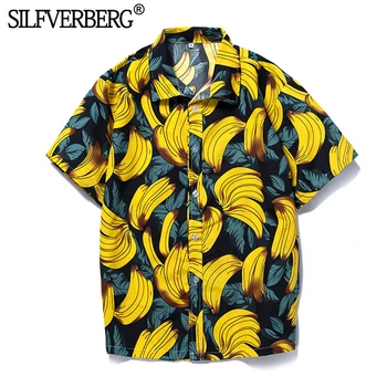 Хавайски ризи за сърфиране, плажна риза с къс ръкав, мъжки летни мода, тропически принт във формата на палма и банан, camisa masculina, парти, празник